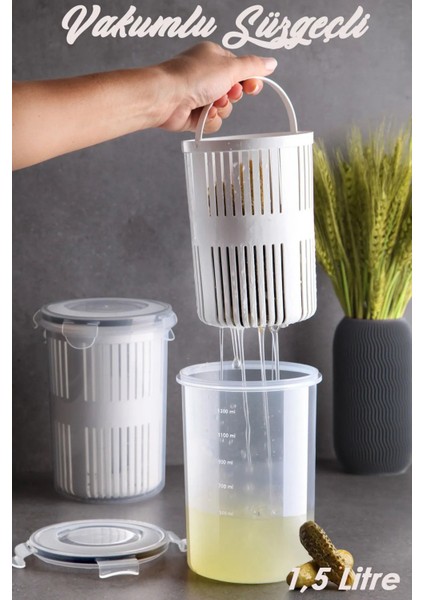 Süzgeçli Saklama Kabı Zeytinlik Turşuluk 1,5 Litre
