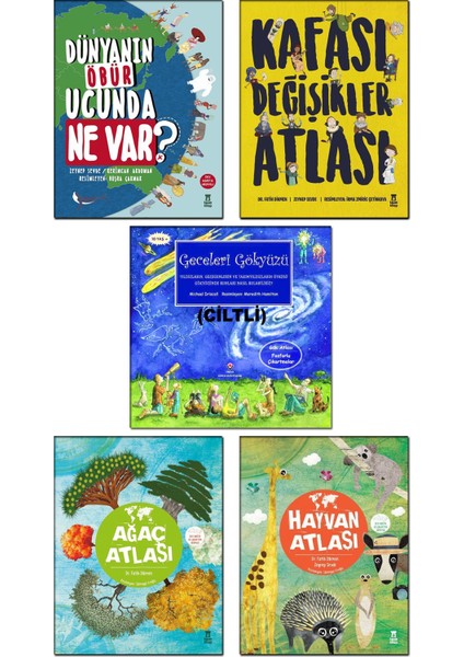 TÜBİTAK Yayınları - Hayvan Atlası + Ağaç Atlası + Geceleri Gökyüzü Gök Atlası Fosforlu Çıkartmalar + Dünyanın Öbür Ucunda Ne Var? + Kafası Değişikler Atlası - 5 Kitap Set - Fatih Dikmen