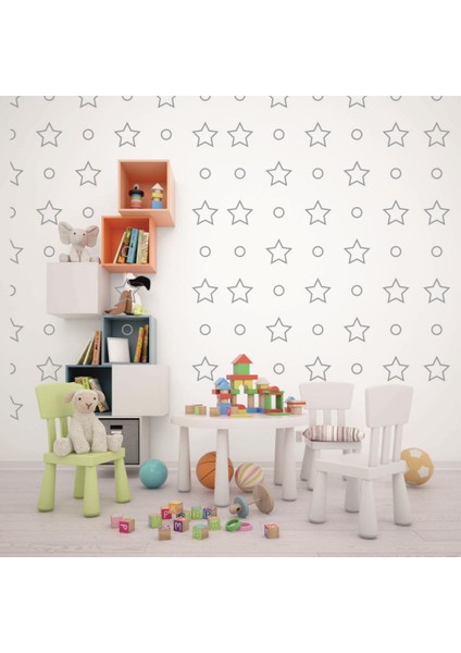 Yıldız Polka Duvar Dekorasyon Sticker 130 Adet Gri