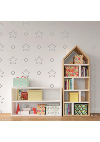 Yıldız Polka Duvar Dekorasyon Sticker 130 Adet Gri modelleri
