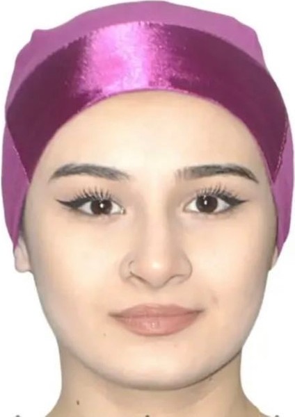 Bağcıklı Penye Alın Kısmı Saten Tesettür Bone