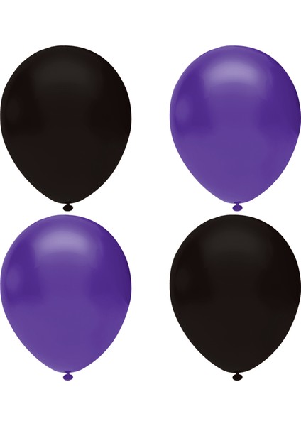 Siyah Mor Pastel Lateks Balon -50 Adet Balon Zinciri ve Pompası Hediye
