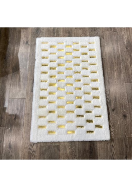 Krem Ve Gold Renk Parçalı Peluş Halı 80 x 150 Cm