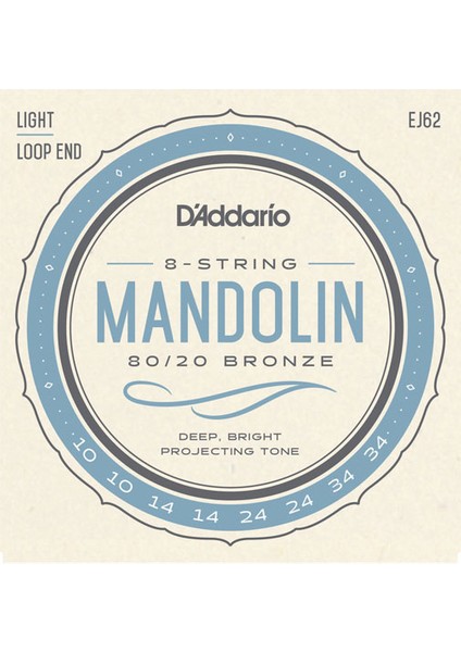 EJ62 80/20 Bronze Light Takım Tel Mandolin Teli 10-34