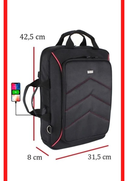 Unisex 15,6'' Su Geçirmez Kumaş USB Aparatlı Laptop Sırt El ve Omuz Çantası