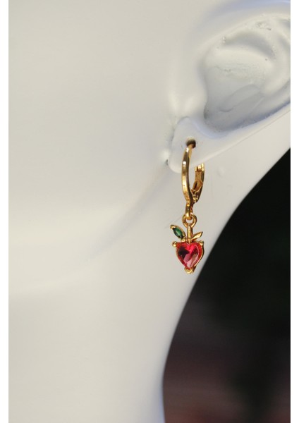 Zirkon Taşlı Elma Halka Küpe Altın Renk (Y)1cm/(G)6mm