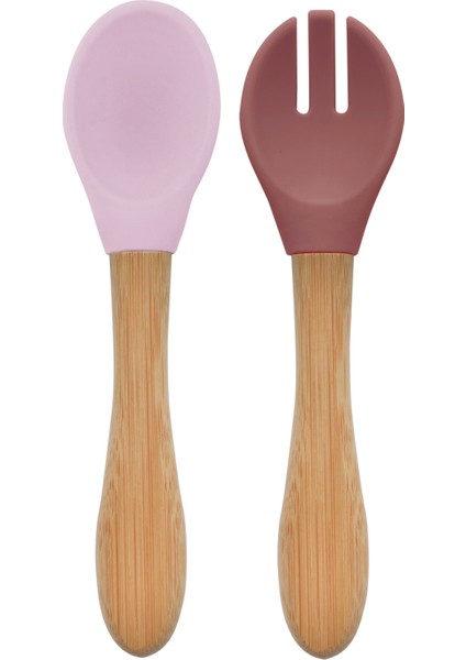 Silikon Mama Kaşığı ve Çatal - Pinky Pink / Velvet Rose