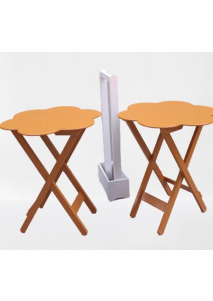 Çanta Zigon Sehpa Papatya Model Ikili Takım Ahşap Mdf Hardal Hardal Renk Kutu Sevk El Yapım