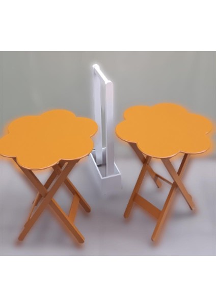 Çanta Zigon Sehpa Papatya Model Ikili Takım Ahşap Mdf Hardal Hardal Renk Kutu Sevk El Yapım