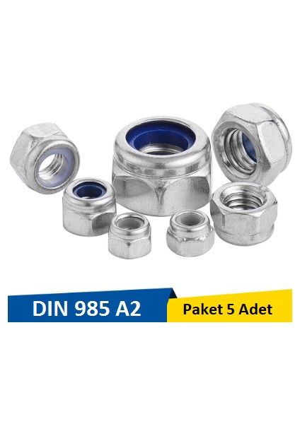 M16 Metrik Fiberli Inox Somun Paket 5 Adet