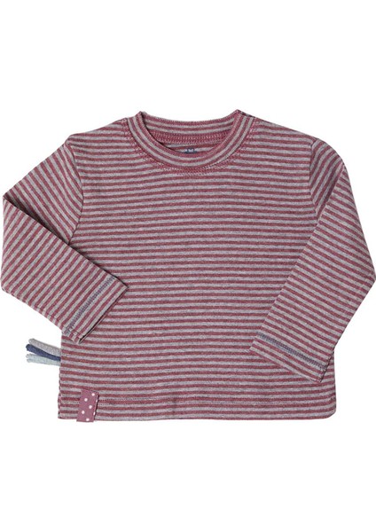 Organik Uzun Kollu Tshirtbordo Melanj Çizgili