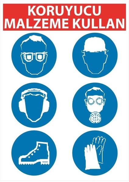 Koruyucu Malzeme Kullan 3 Uyarı Levhası 25 cm x 35 cm Sticker Etiket