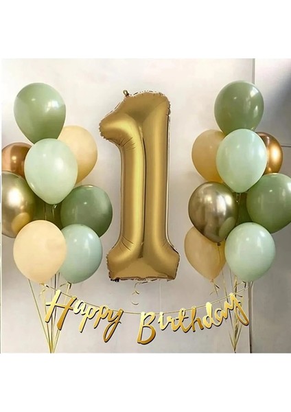 Çıtıpıtıstore 1 Yaş Gold Balon ve 16 Balon (4küfyeşil 4mintyeşil 4somon 2gold 2gümüş)