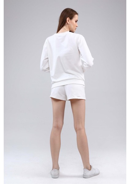 Fancy Kadın Bisiklet Yaka Nakış Detaylı Sweatshirt Şort İkili Takım modelleri