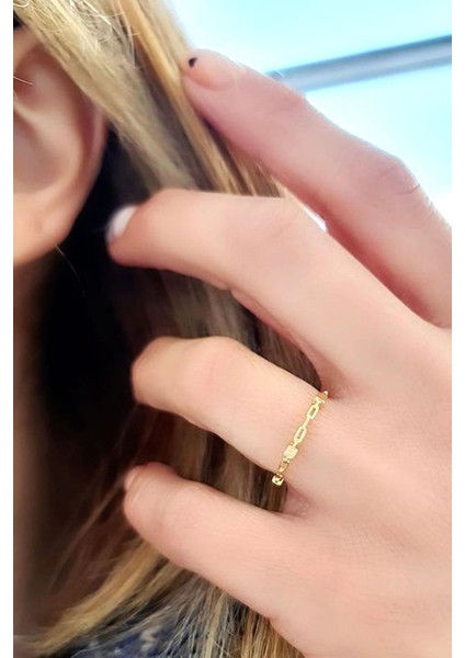 925AYAR Gümüş Üzerine Altın Kaplama Italyan Tasarımı Trend Kübik Yüzük