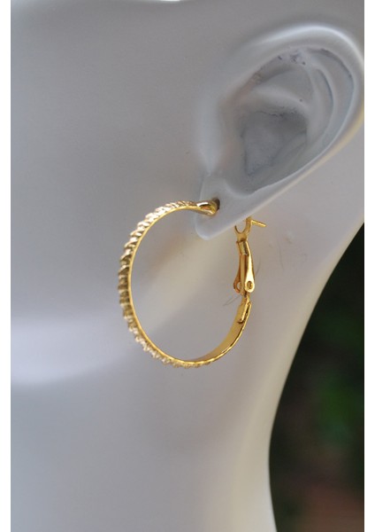 Altın Renk Tırtıklı Halka Klipsli Küpe 2mm 2.5×2.5