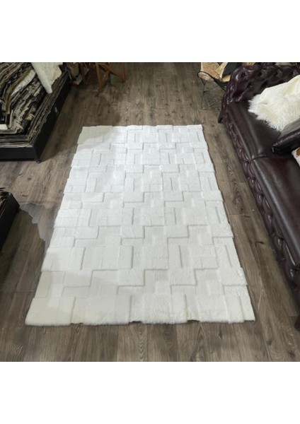 Kiremit Desenli Krem Patchwork Peluş Halı 120 x 180 Cm