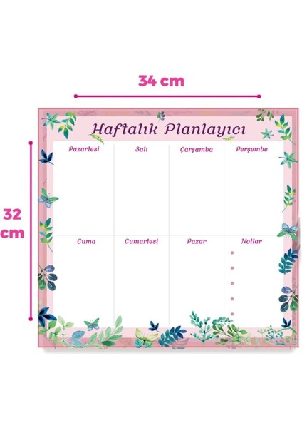 Dünya Magnet Floral Haftalık Magnet Planlayıcı , Mıknatıslı Silinebilir Yazı Tahtası Pano + 3 Kalem