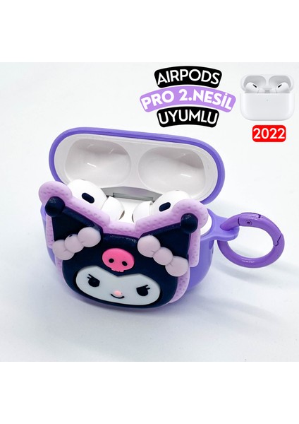 Airpods Pro 2. Nesil Uyumlu Sanrio Kuromi Figürlü Sevimli Premium Kulaklık Kılıfı