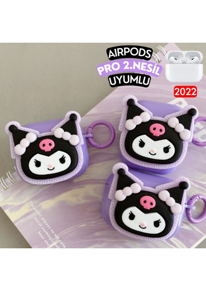 Airpods Pro 2. Nesil Uyumlu Sanrio Kuromi Figürlü Sevimli Premium Kulaklık Kılıfı