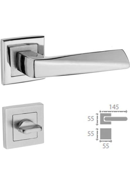 Piramit Nikel Saten Kapı Kolu Kare Rozetli Wc (Tk)