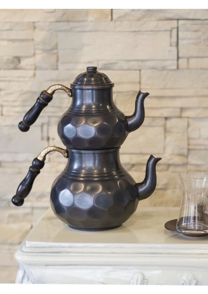 Bakır Çaydanlık Petekli Model Oksit Renk