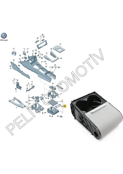 pelit oto Passat B7 (2011-2015) Orta Konsol Sürgülü Bardaklık 3C0858329H Gri