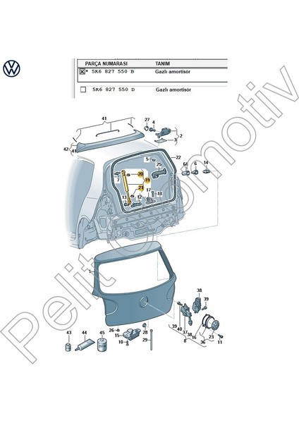Golf 6 Bagaj Kapak Amortisörü 5K6827550D 2 Adet