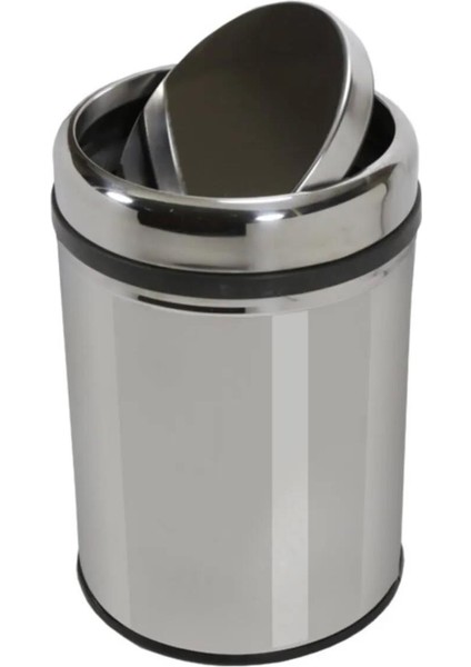 Metal Paslanmaz Krom Pratik Döner Kapaklı 16 Litre Çöp Kutusu Kovası - 1 Adet