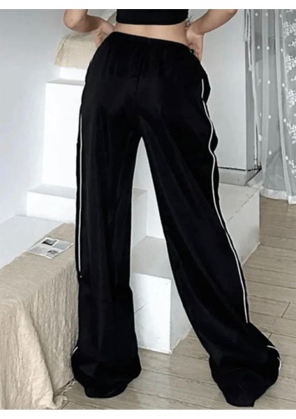Harajuku Zip Detail Çift Çizgili Black Tracksuit Oversize Eşofman Altı fiyatları