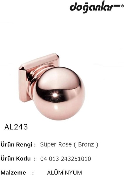 Doğanlar AL-243 Mobilya Kulp Tek Vidalı Düğme Süper Rose Bronz fiyatları