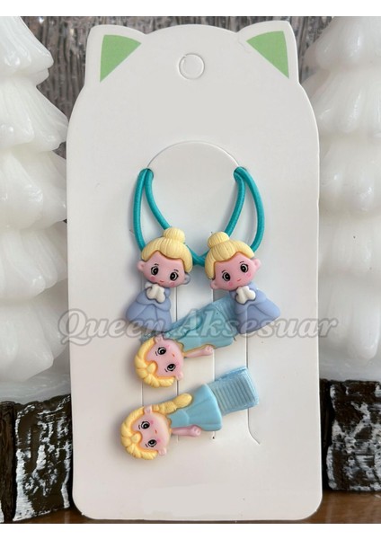 Trend Moda Çocuk Bebek Lastik Pensli Toka Seti 4lü Set Prenses Sindrella