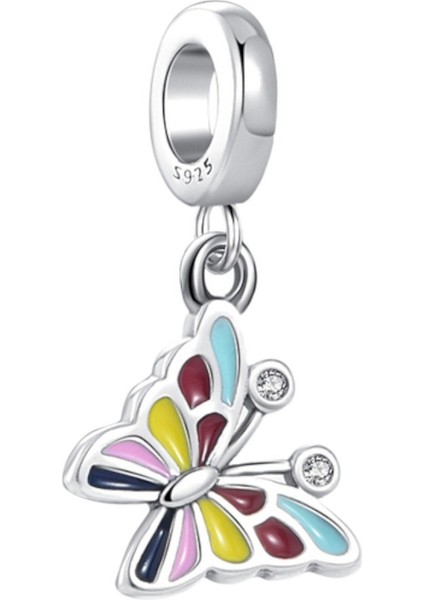 Çok Renkli Kelebek Charm | 925 Ayar Gümüş