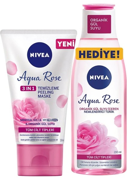 Aqua Rose 3 In 1 Temizleme Peeling Maske 150 ml + Nemlendirici Tonik 200 ml Set