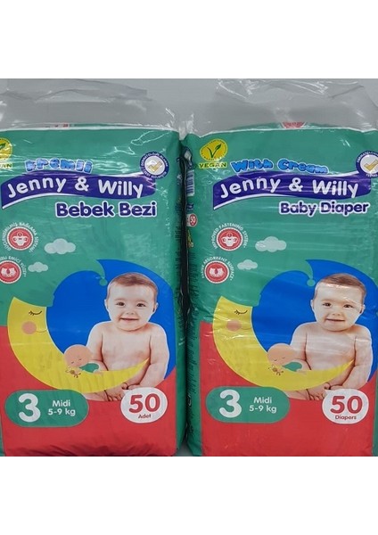 Jenny & Willy Bebek Bezi Jenny & Will 5-9 kg Midi (50*2) 100 Lü Paket