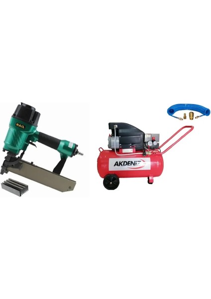 Nail 100/50 Havalı Zımba Tabancası 100 Serisi 25-50 mm + Akdeniz 50 Lt Kompresör Serti