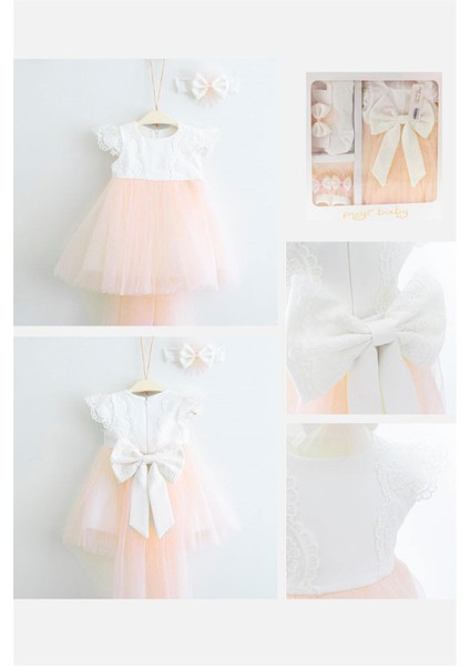 3822 Kız Bebek Roba Güpürlü Kuyruklu Somon Mevlit Takımı