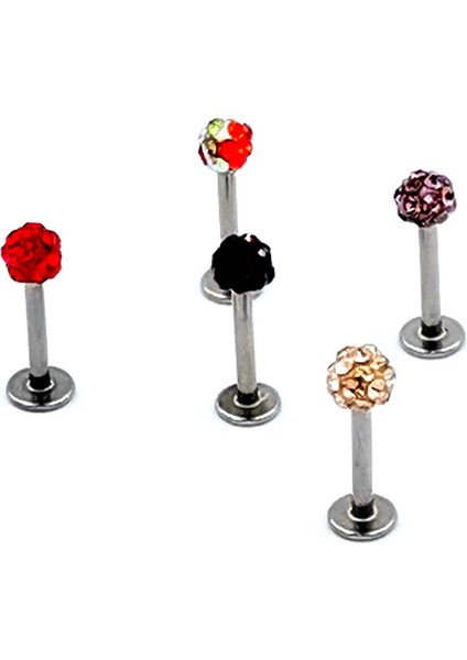 Renkli Taşlı Çelik 5 Adet Kaş Tragus Piercing