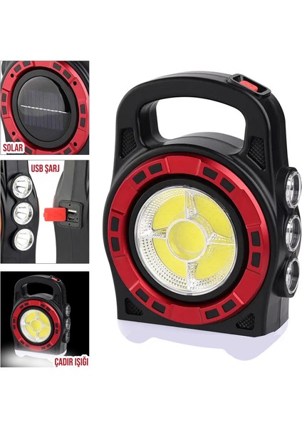 Solar Kamp Lambası Acil Durum Işığı Şarjlı Led+Cob 20W Hurry Bolt HB-6678C