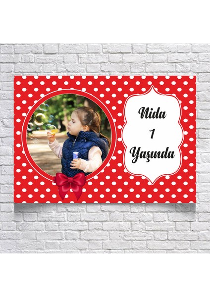Kırmızı Puantiyeli Doğum Günü Afişi RESIMLI35 x 50 cm
