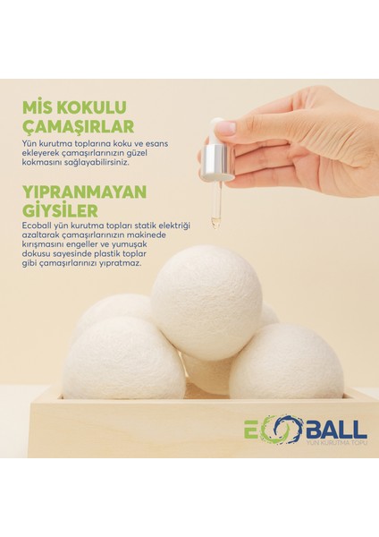 Ecoball Yün Kurutma Topları Çamaşır Kurutma Makinesi Kurutma Topu Doğal Yumuşatıcı (3 Adet)