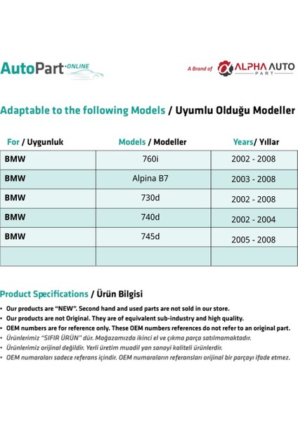 BMW 7 Serisi E65, E66 için Kilit Parçası indirimleri