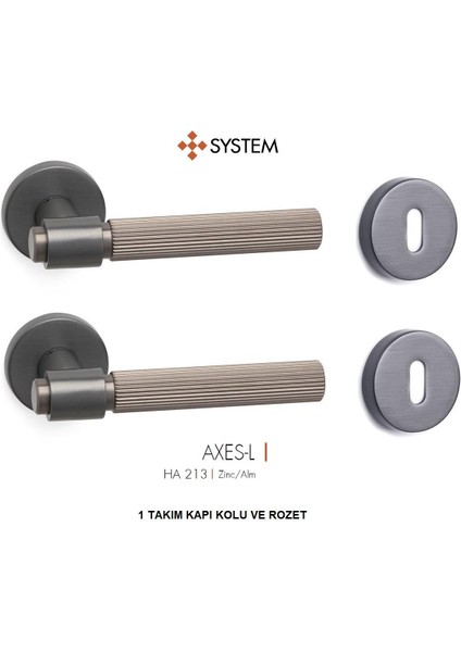 Axes-L Bbn Oda Rozetli Füme Renk Oda Kapı Kolu 1 Takım HA213RO12NBBN