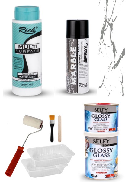 Surface 500CC Beyaz, Selfy Decor Glossy Glass 200+100GR Balkon,teras,banyo,mutfak,tezgah,fayans