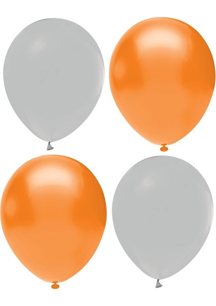 Gri ve Turuncu Renk Karışık Lateks Pastel BALON100 Adet + Balon Zinciri+Balon Pompası