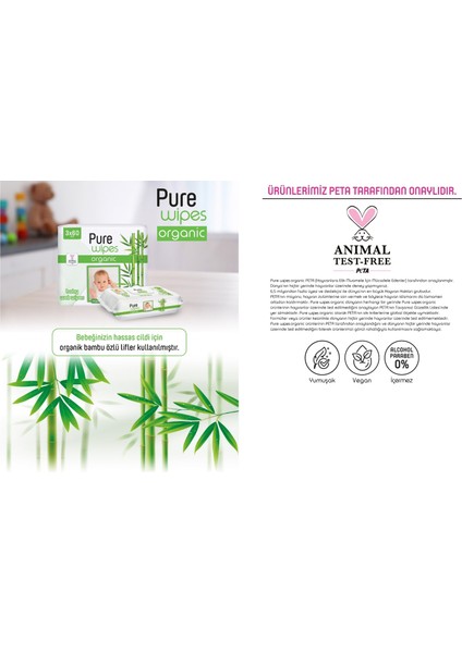 Pure Baby Wipes Islak Havlu Mendil 60 Yaprak Organic Bambu (12 Li Set) 720 Yaprak (4pk*3)