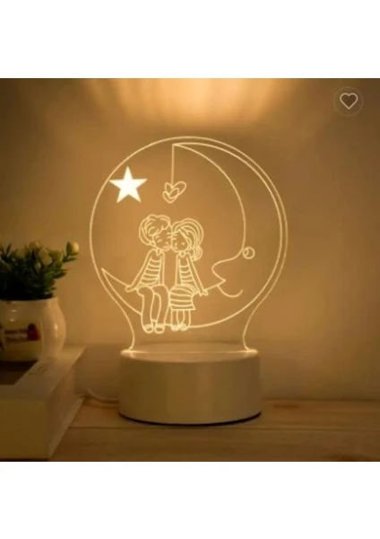 Sevgililer Aşıklar Masa Üstü LED Lamba Ledli Gece Masa Lambası 3D 3 Boyutlu Dokunmatik 9 Renk 17CM