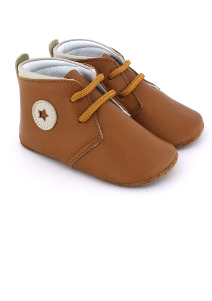 Bağcıklı Hakiki Deri Erkek Bebek Ayakkabısı Taba 4023