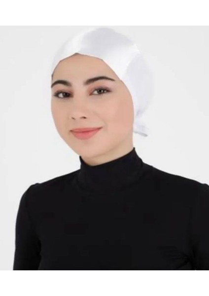 Dikişsiz Saten Tesettür Bone Bağcıklı Likralı
