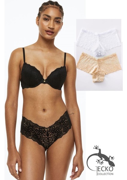 Gecko Collection Gecko Dantelli Boxer Şort Fantazi Kadın Külot 3 Adet